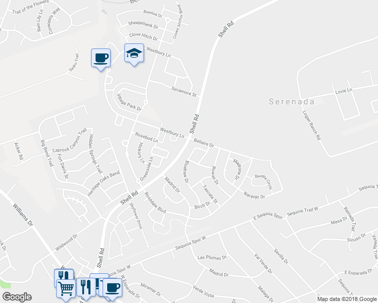 map of restaurants, bars, coffee shops, grocery stores, and more near 513 Bluehaw Drive in Georgetown