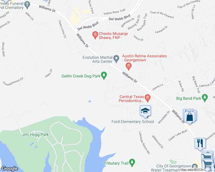 map of restaurants, bars, coffee shops, grocery stores, and more near 2212 Limestone Lake Drive in Georgetown
