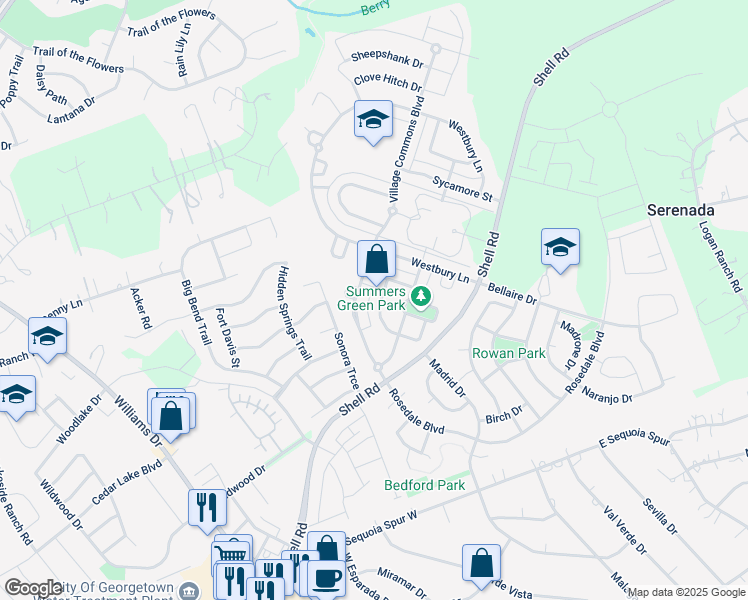 map of restaurants, bars, coffee shops, grocery stores, and more near 164 Hickory Lane in Georgetown