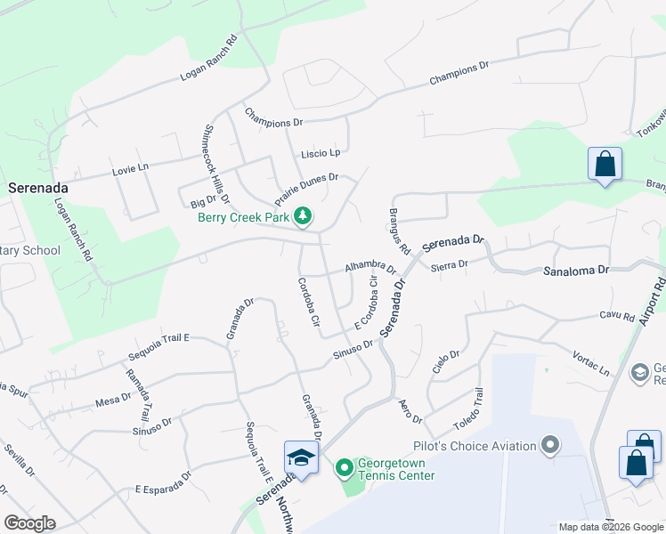 map of restaurants, bars, coffee shops, grocery stores, and more near 4401 Luna Trail in Georgetown