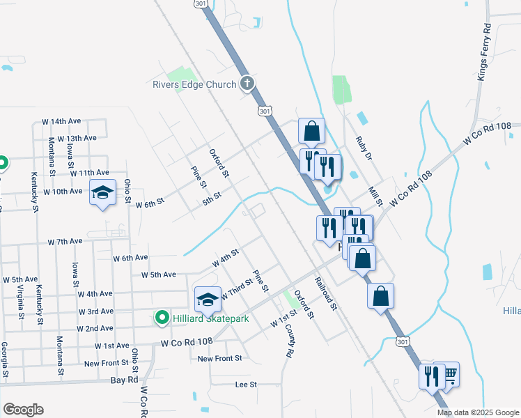 map of restaurants, bars, coffee shops, grocery stores, and more near 37119 Cantebury Drive in Hilliard