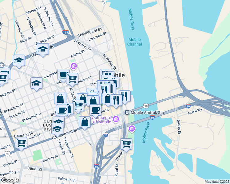 map of restaurants, bars, coffee shops, grocery stores, and more near in Mobile