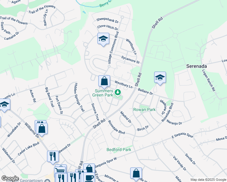 map of restaurants, bars, coffee shops, grocery stores, and more near 164 Hickory Lane in Georgetown
