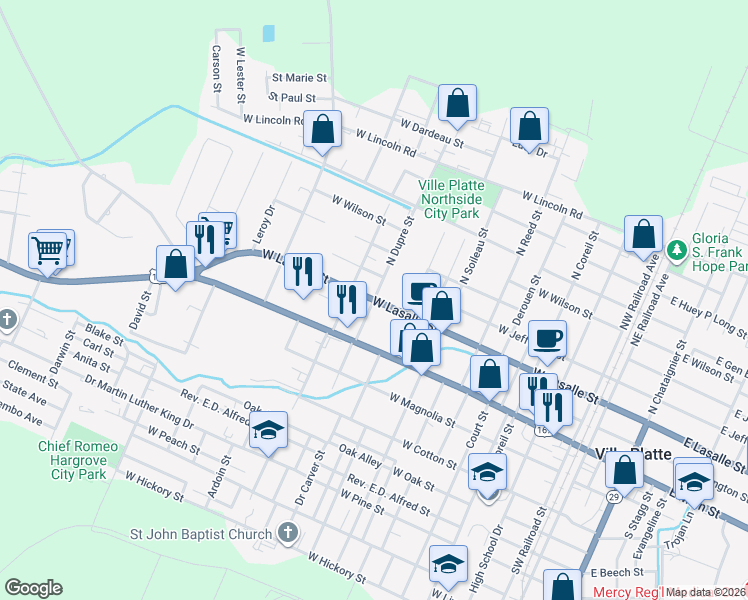 map of restaurants, bars, coffee shops, grocery stores, and more near 898 West Lasalle Street in Ville Platte