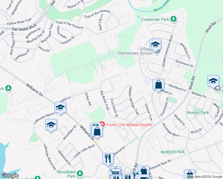 map of restaurants, bars, coffee shops, grocery stores, and more near 5213 Big Spring Street in Georgetown