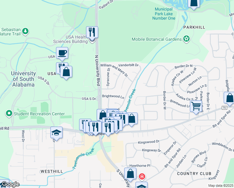 map of restaurants, bars, coffee shops, grocery stores, and more near 5601 Judson Drive in Mobile