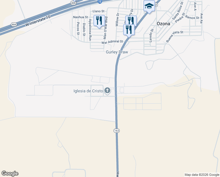 map of restaurants, bars, coffee shops, grocery stores, and more near in Ozona