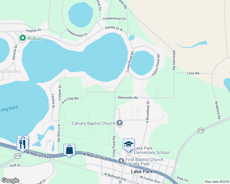 map of restaurants, bars, coffee shops, grocery stores, and more near 6000 4-H Club Road in Lake Park