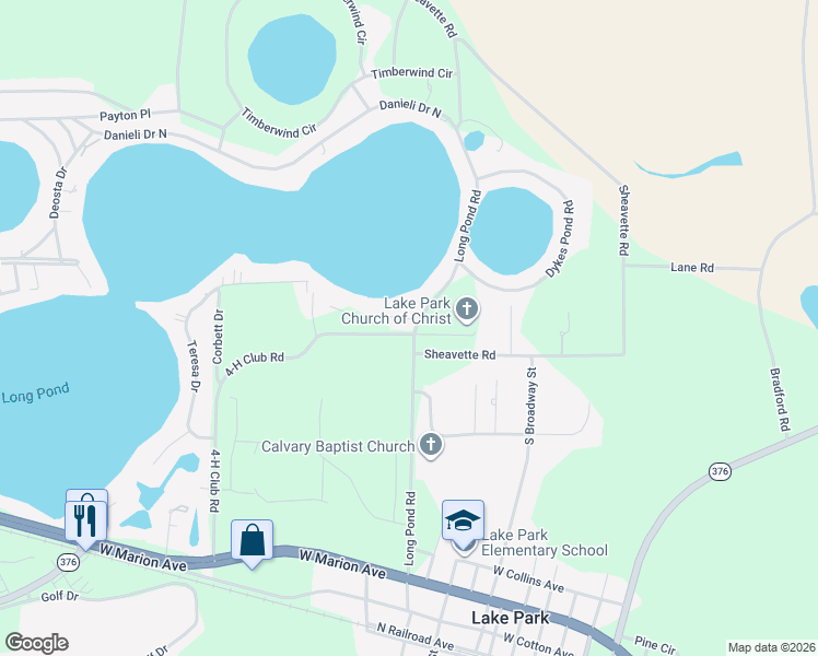 map of restaurants, bars, coffee shops, grocery stores, and more near 5775 Long Pond Road in Lake Park