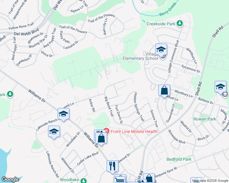 map of restaurants, bars, coffee shops, grocery stores, and more near 5213 Big Spring Street in Georgetown