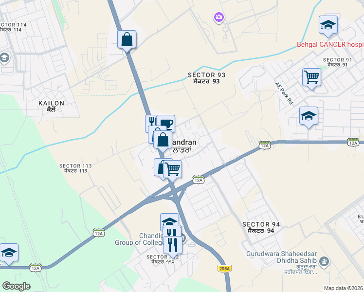 map of restaurants, bars, coffee shops, grocery stores, and more near in Landran