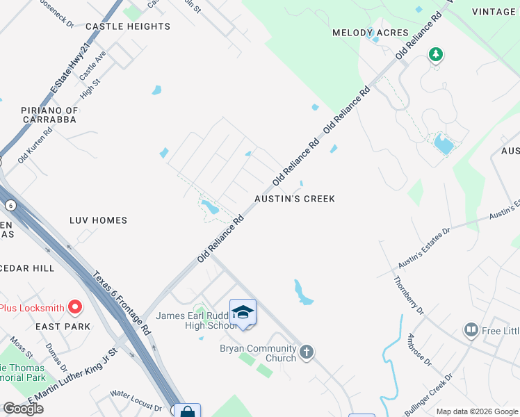 map of restaurants, bars, coffee shops, grocery stores, and more near 3066 Old Reliance Road in Bryan
