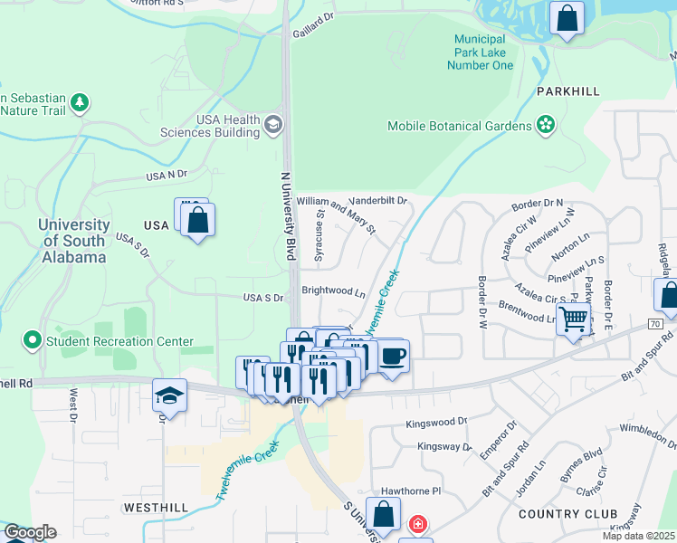map of restaurants, bars, coffee shops, grocery stores, and more near 5601 Judson Drive in Mobile