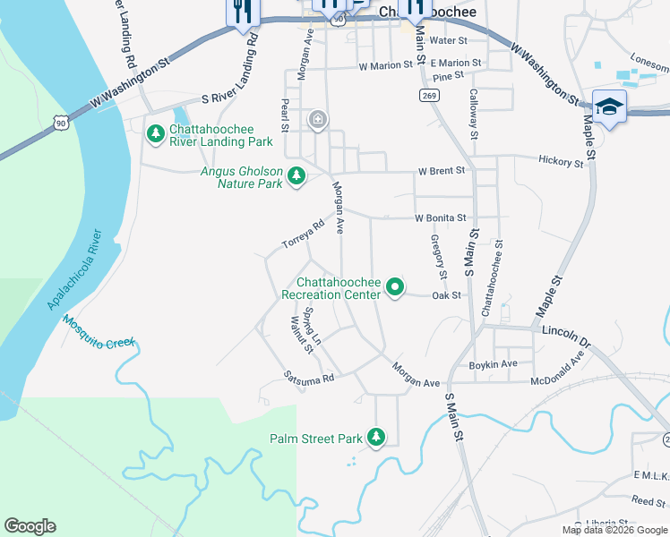 map of restaurants, bars, coffee shops, grocery stores, and more near 762 Morgan Avenue in Chattahoochee