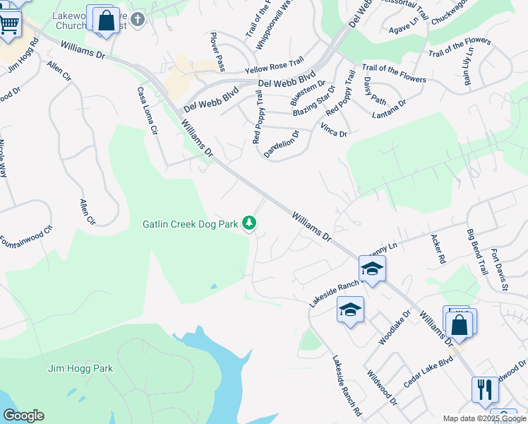 map of restaurants, bars, coffee shops, grocery stores, and more near 4908 Williams Drive in Georgetown