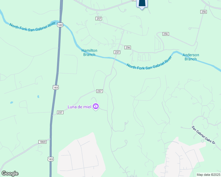map of restaurants, bars, coffee shops, grocery stores, and more near 350 County Road 257 in Liberty Hill
