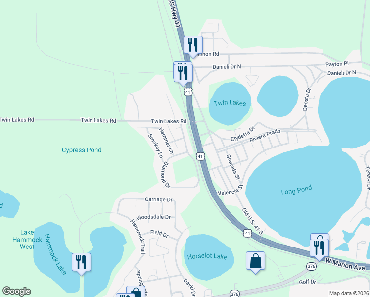 map of restaurants, bars, coffee shops, grocery stores, and more near 5141 Diamond Drive in Lake Park