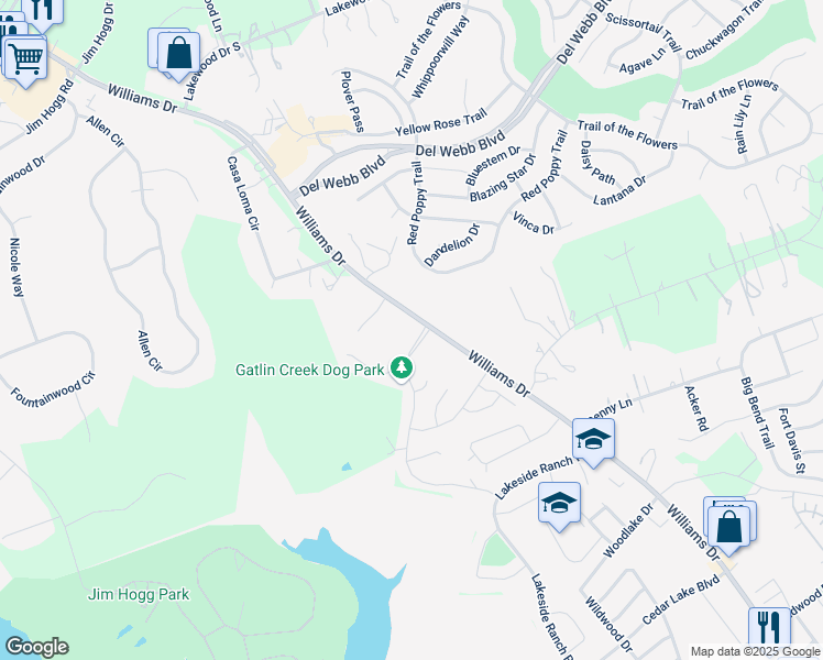 map of restaurants, bars, coffee shops, grocery stores, and more near 4908 Williams Drive in Georgetown