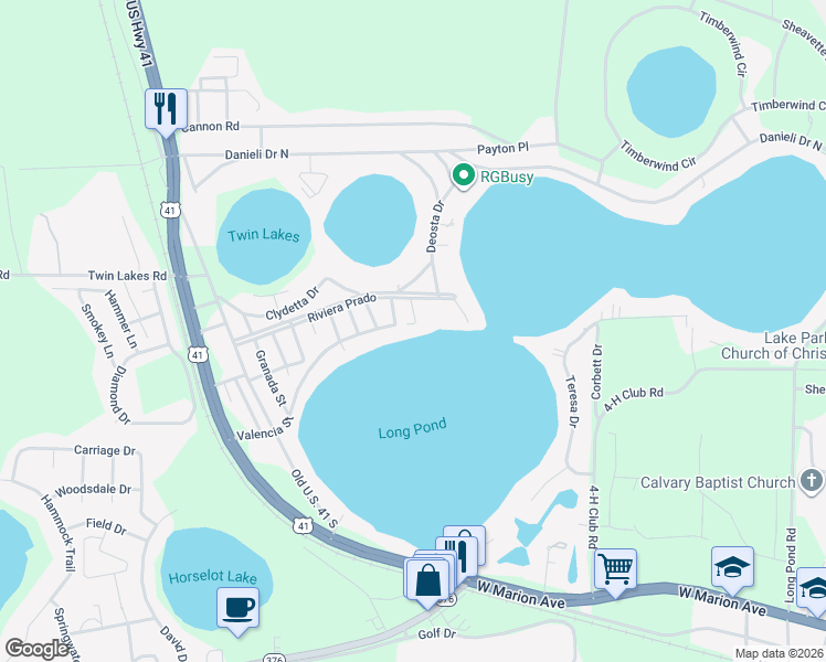 map of restaurants, bars, coffee shops, grocery stores, and more near 6078 Valencia Street in Lake Park