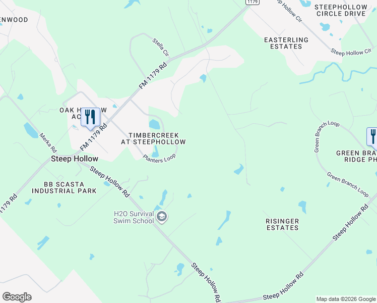 map of restaurants, bars, coffee shops, grocery stores, and more near 7500 Planters Loop in Bryan