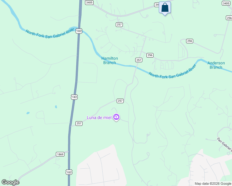 map of restaurants, bars, coffee shops, grocery stores, and more near 600 County Road 257 in Liberty Hill