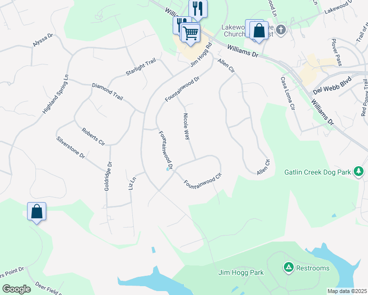 map of restaurants, bars, coffee shops, grocery stores, and more near 109 Nicole Way in Georgetown