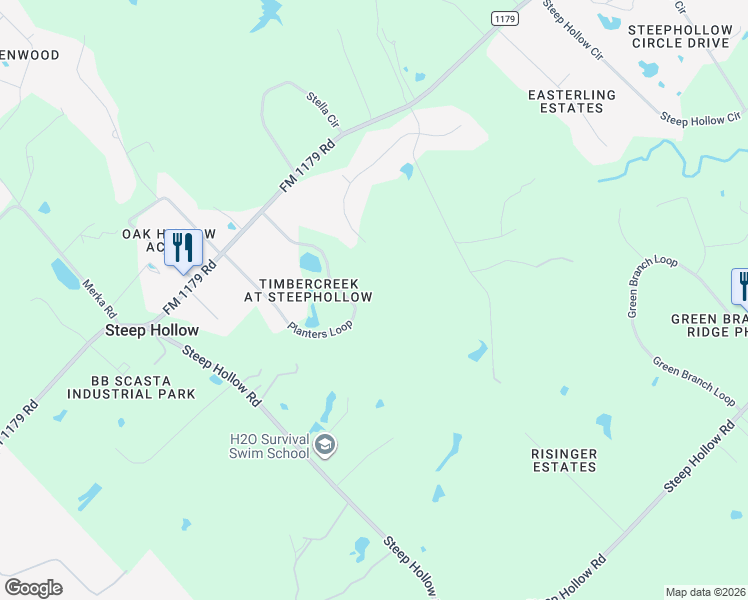 map of restaurants, bars, coffee shops, grocery stores, and more near 7500 Planters Loop in Bryan