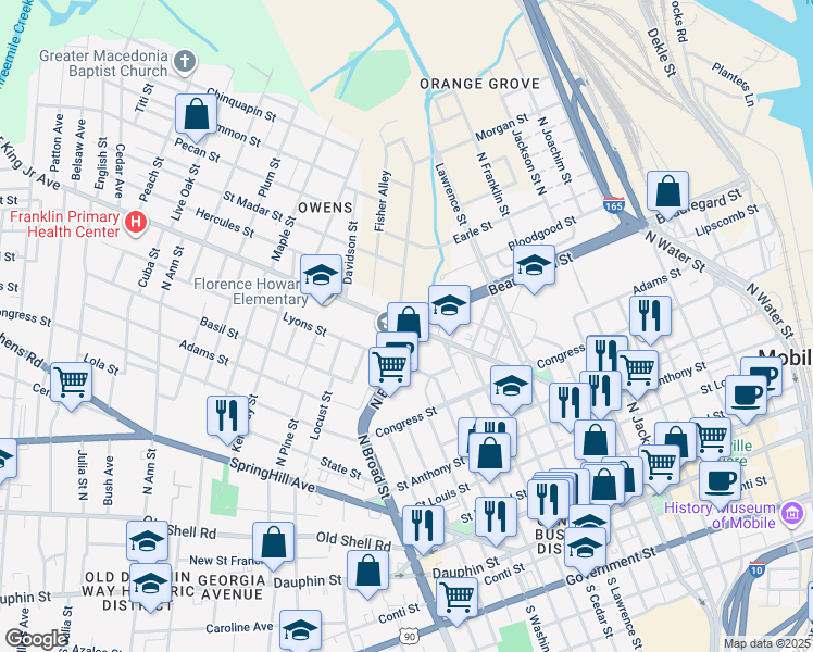 map of restaurants, bars, coffee shops, grocery stores, and more near 505 Doctor Martin Luther King Junior Avenue in Mobile