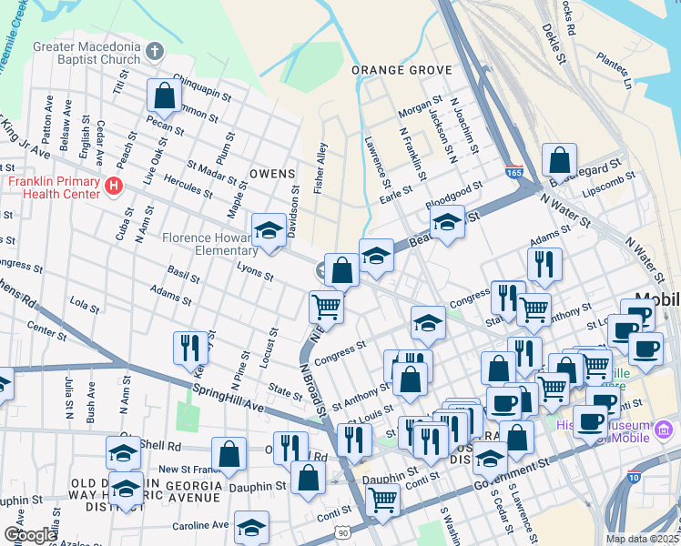 map of restaurants, bars, coffee shops, grocery stores, and more near 505 Doctor Martin Luther King Junior Avenue in Mobile