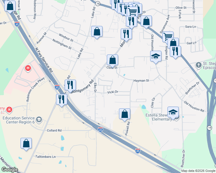 map of restaurants, bars, coffee shops, grocery stores, and more near 616 Vicki Drive in Huntsville