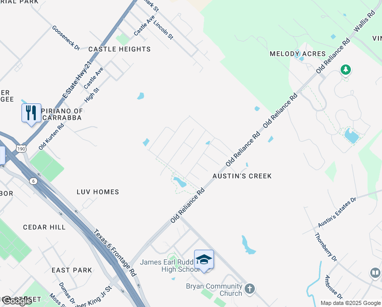 map of restaurants, bars, coffee shops, grocery stores, and more near 3429 Alsace Court in Bryan