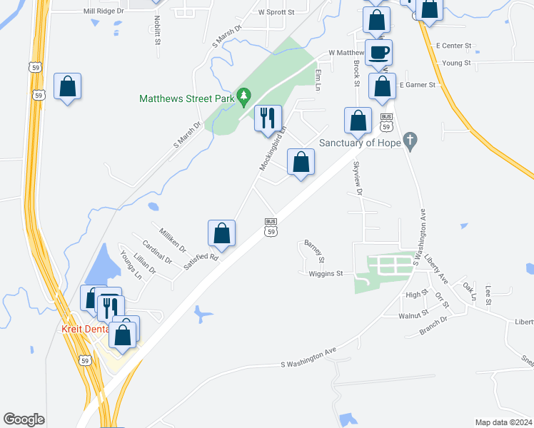 map of restaurants, bars, coffee shops, grocery stores, and more near 340 Pan American Drive in Livingston