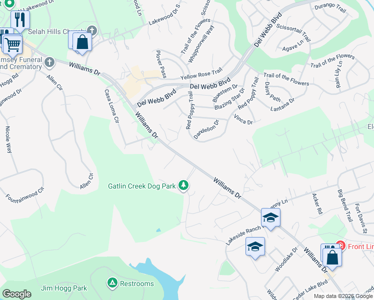 map of restaurants, bars, coffee shops, grocery stores, and more near 4908 Williams Drive in Georgetown