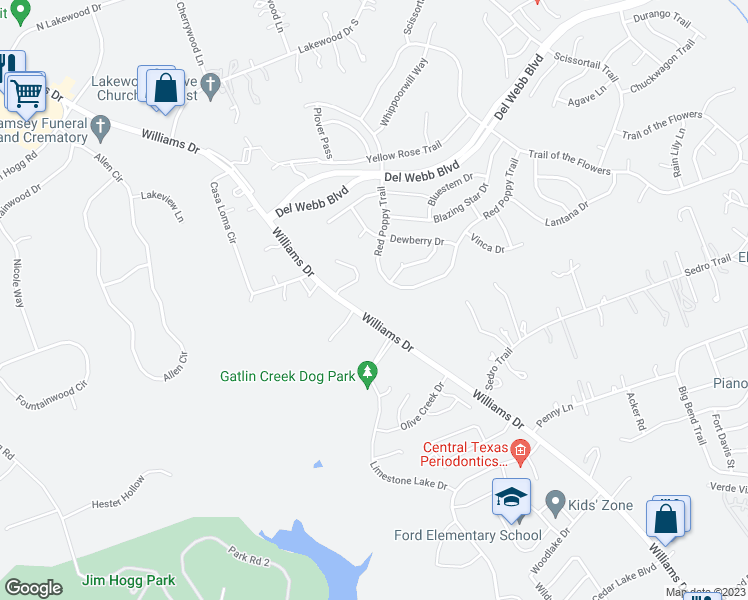 map of restaurants, bars, coffee shops, grocery stores, and more near 4909 Williams Drive in Georgetown