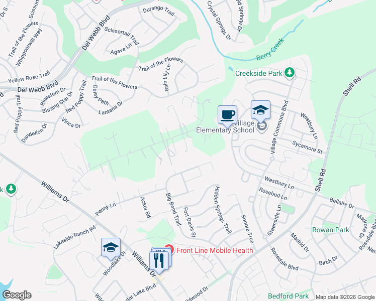 map of restaurants, bars, coffee shops, grocery stores, and more near 340 Sedro Trail in Georgetown