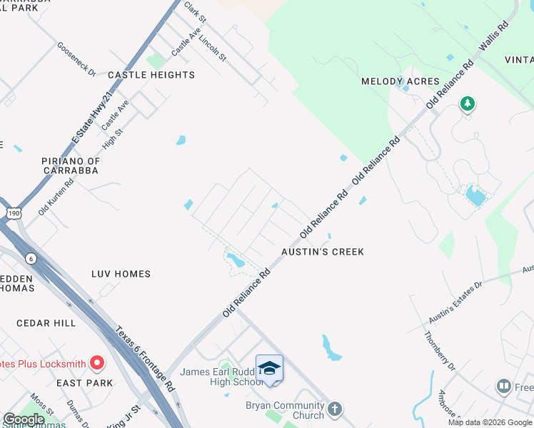 map of restaurants, bars, coffee shops, grocery stores, and more near 3175 Old Reliance Road in Bryan