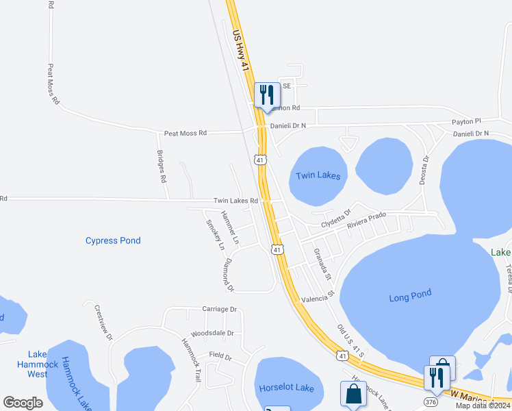 map of restaurants, bars, coffee shops, grocery stores, and more near 4903 Diamond Drive in Lake Park