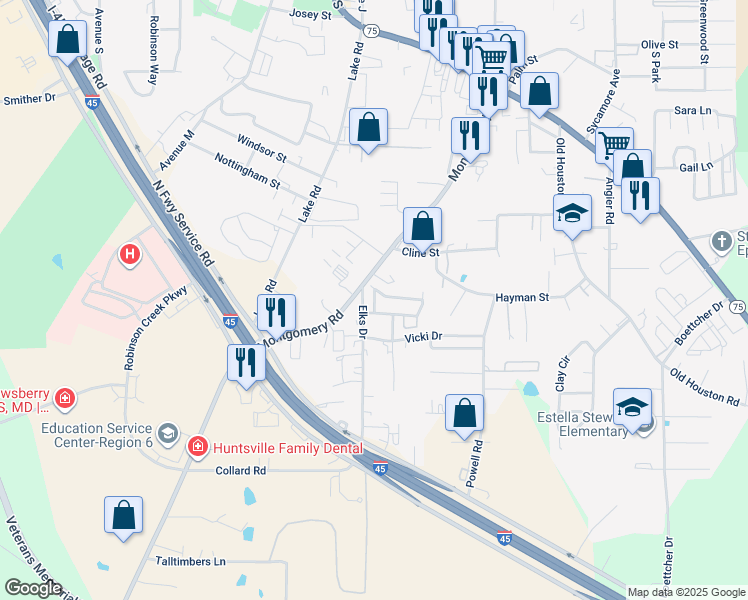 map of restaurants, bars, coffee shops, grocery stores, and more near 111 Bolero Way in Huntsville