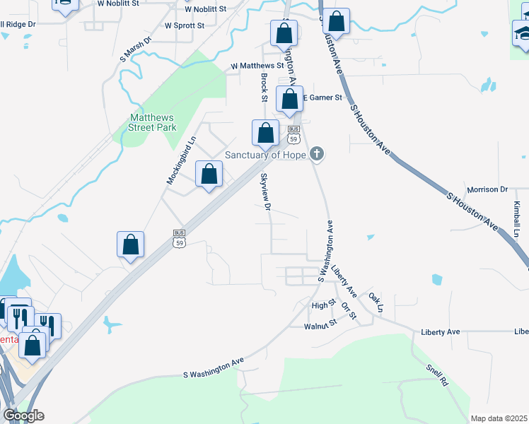 map of restaurants, bars, coffee shops, grocery stores, and more near 202 Skyview Drive in Livingston