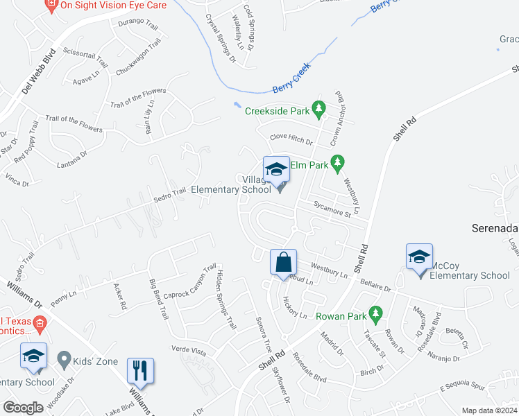 map of restaurants, bars, coffee shops, grocery stores, and more near 209 Village Park Drive in Georgetown