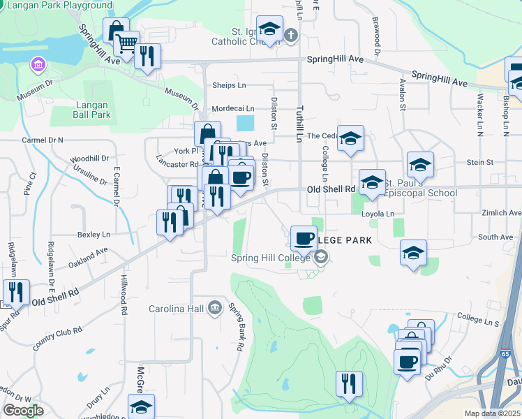 map of restaurants, bars, coffee shops, grocery stores, and more near 9101 Magis Way in Mobile