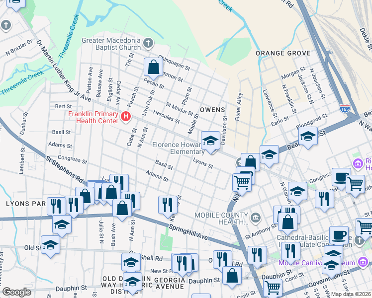 map of restaurants, bars, coffee shops, grocery stores, and more near 406 Gaston St in Mobile