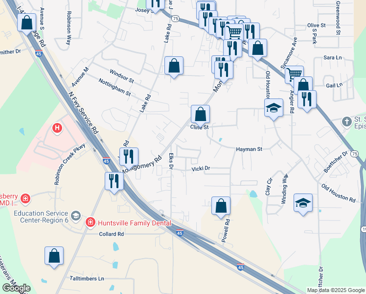 map of restaurants, bars, coffee shops, grocery stores, and more near 111 Bolero Way in Huntsville