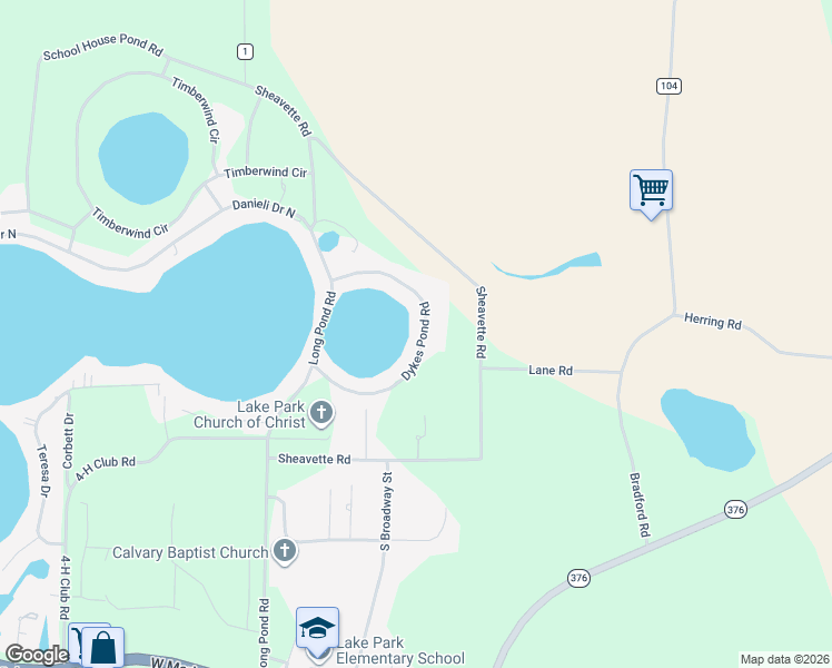 map of restaurants, bars, coffee shops, grocery stores, and more near 5898 Dykes Pond Road in Lake Park