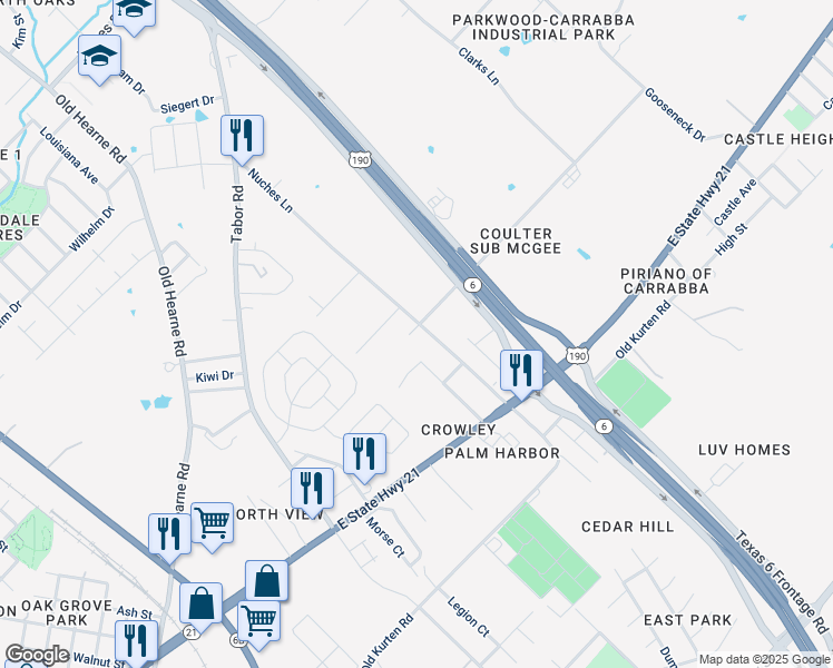 map of restaurants, bars, coffee shops, grocery stores, and more near 1914 Nuches Lane in Bryan