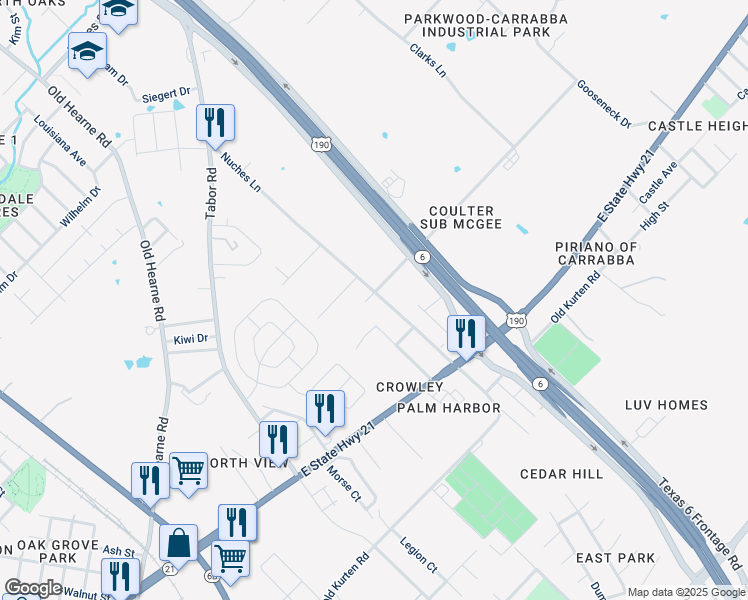 map of restaurants, bars, coffee shops, grocery stores, and more near 1914 Nuches Lane in Bryan