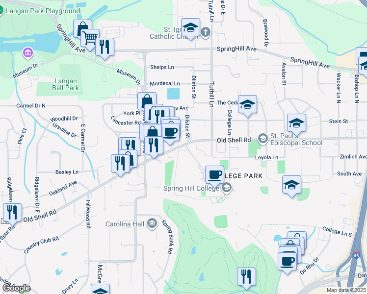 map of restaurants, bars, coffee shops, grocery stores, and more near 9101 Magis Way in Mobile