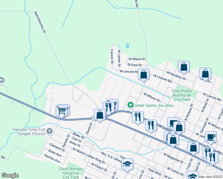 map of restaurants, bars, coffee shops, grocery stores, and more near 415 Scenic Drive in Ville Platte