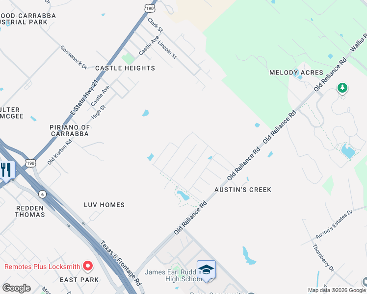 map of restaurants, bars, coffee shops, grocery stores, and more near 1100 Lincoln Street in Bryan