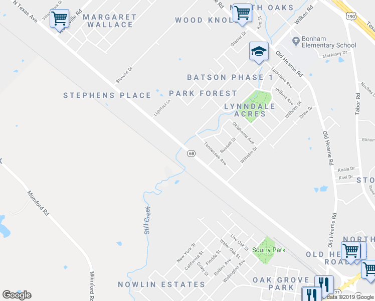 map of restaurants, bars, coffee shops, grocery stores, and more near 3150 North Texas Avenue in Bryan